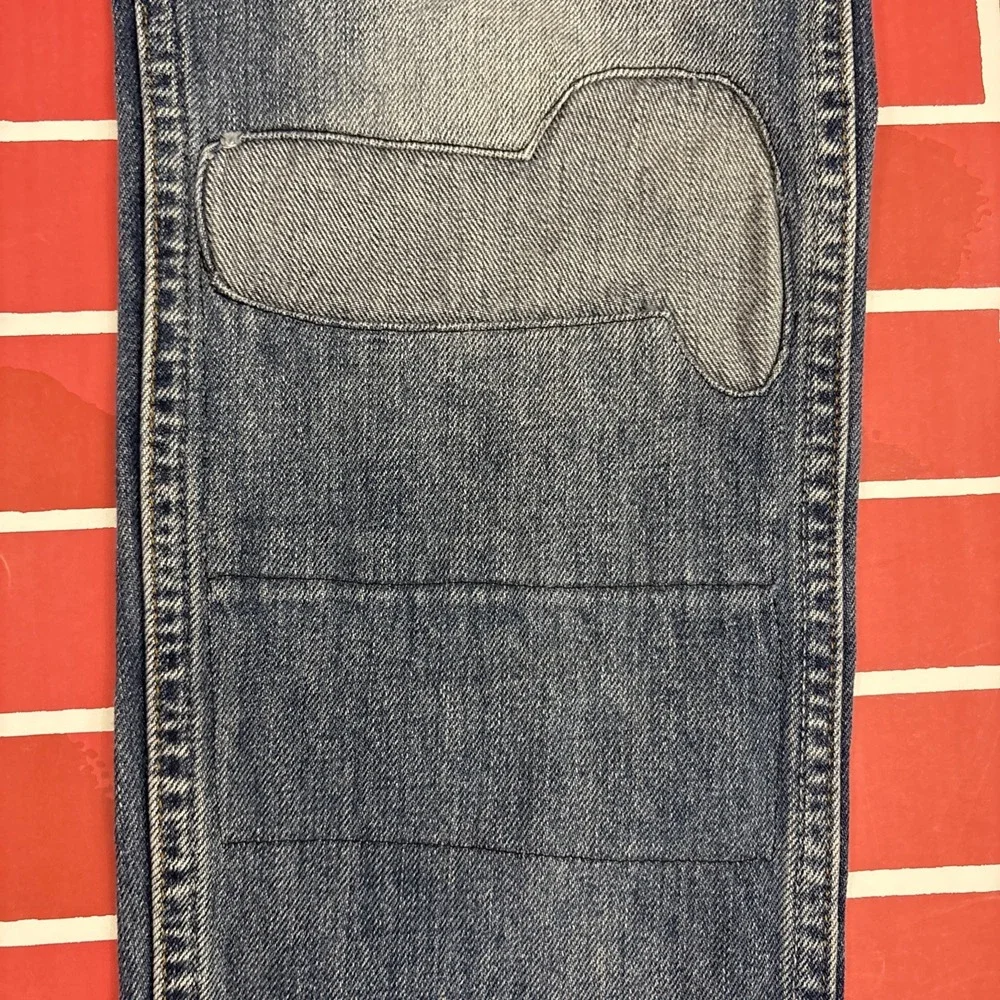 Levi's 606 Orange Tab Jeans Big E 33x32 Denim Straight Distressed Patched Knees